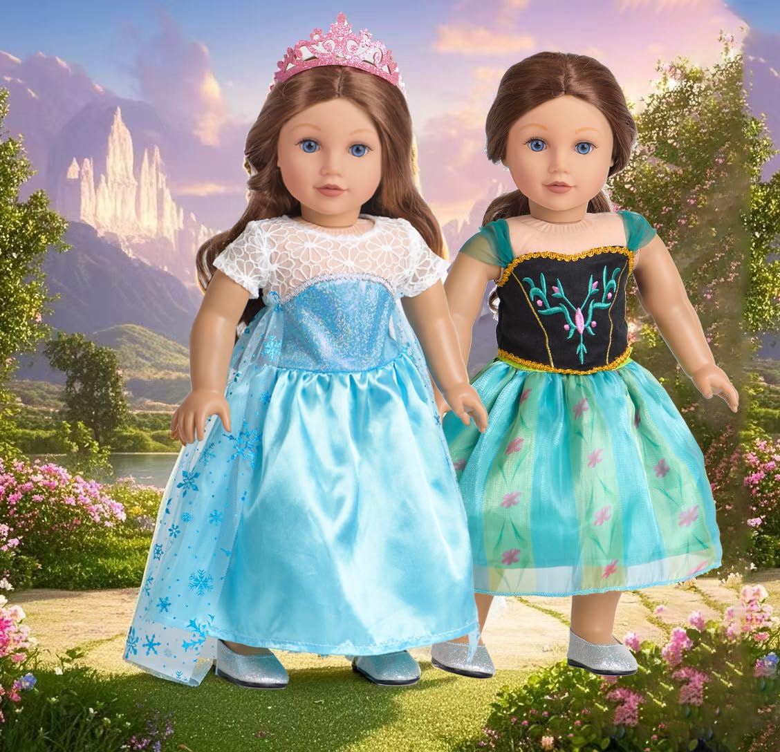 Sweet Dolly 18 Inch Doll Clothes 6 Sets Princess Dresses Accessories Costume Jasmine Aurora Belle Snow White for 18 Inch Dolls