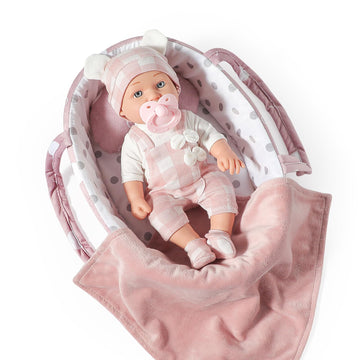 eDollable 12 Inches Baby Doll Toys Set with Accessories, Includes Doll Carrier Bassinet Bed, Pacifier and Blanket, First Baby Doll for Toddler Girls
