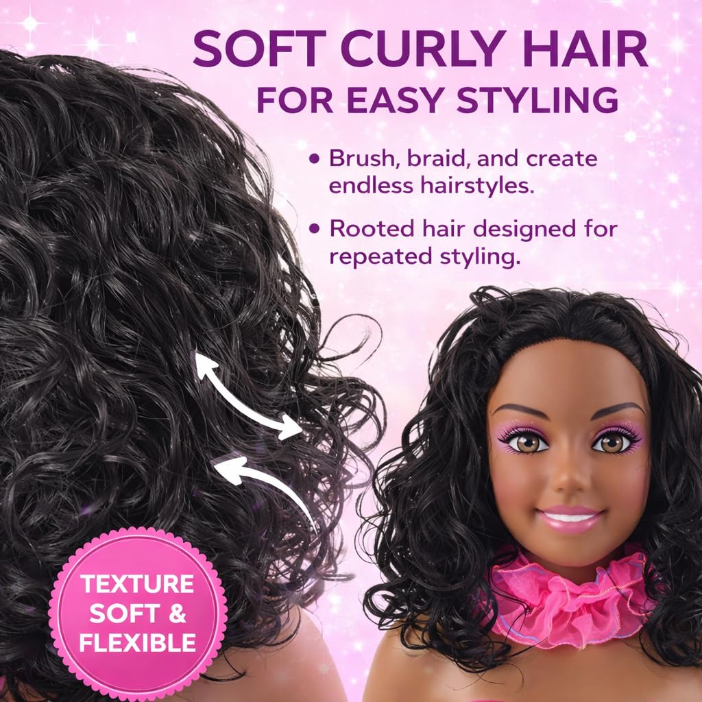 Liberty Imports African American Black Makeup and Hair Styling Doll Head Toy Playset with Real Washable Cosmetic and Fashion Dress Up Accessories
