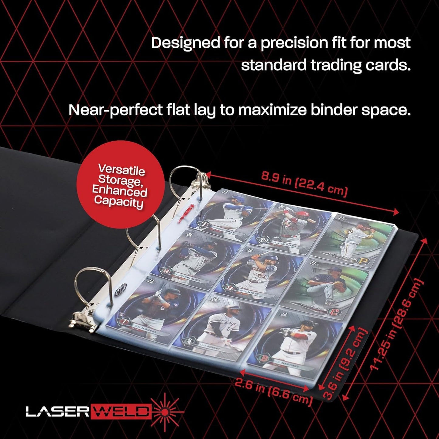 BCW LaserWeld 9 Pocket Pages - 100 Page Pack | Glass-Like Clear Flat Lay | Premium Ultra Flat and Clear Pocket Pages for Cards | Trading Card Binder