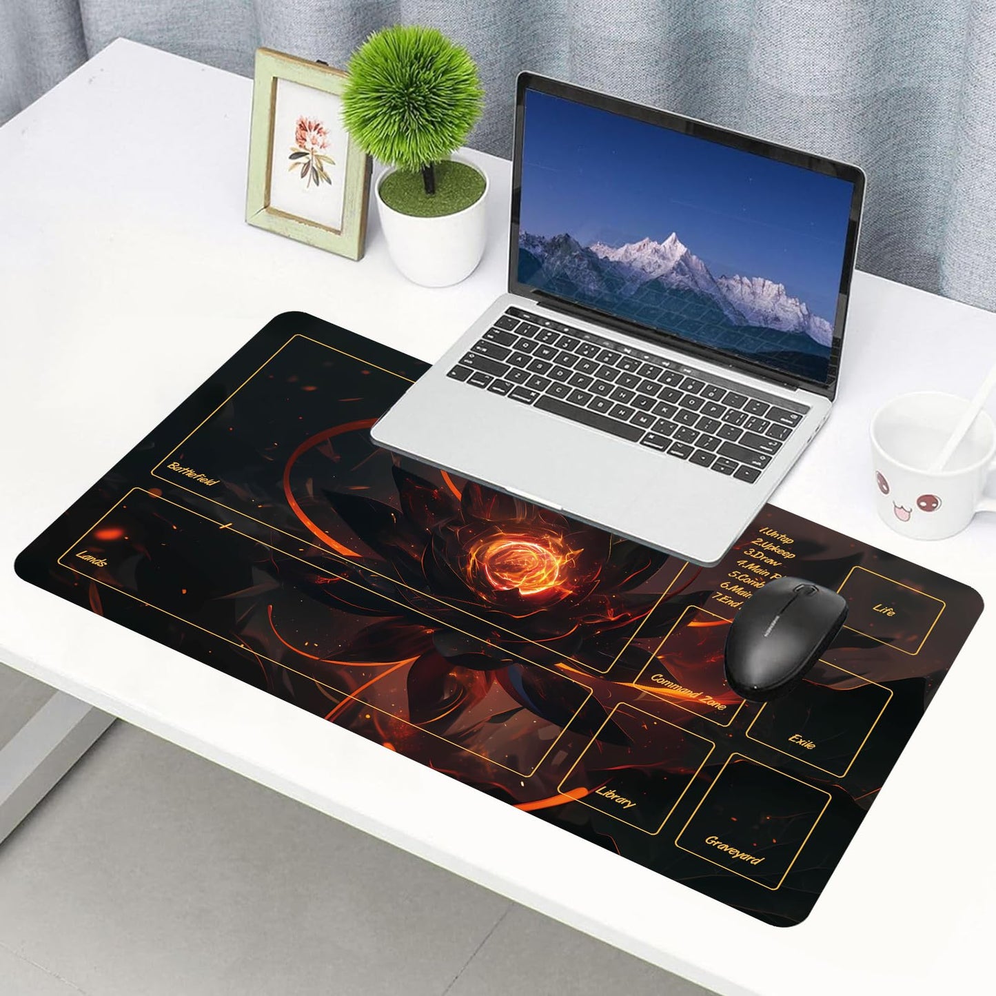 Partypda MTG Mat TCG DND Playmat with Storage Bag & 7 Dice | Waterproof Non-Slip Surface | Premium Edge-Locking Design | Play Mat with Zones for Magic