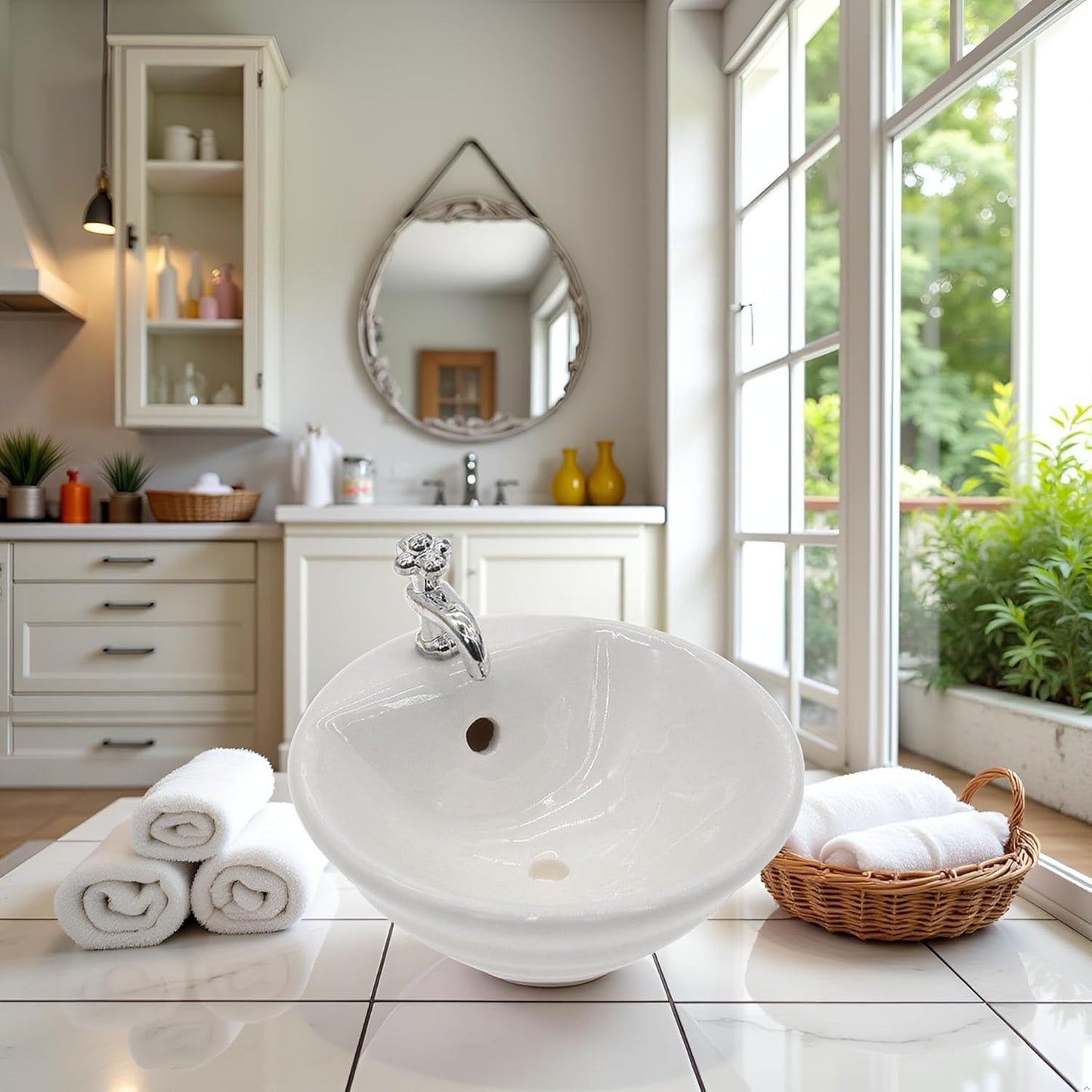 Dollhouse Miniature White Wash Basin, 1:12 Scale, Round Sink for DIY Furniture Accessories
