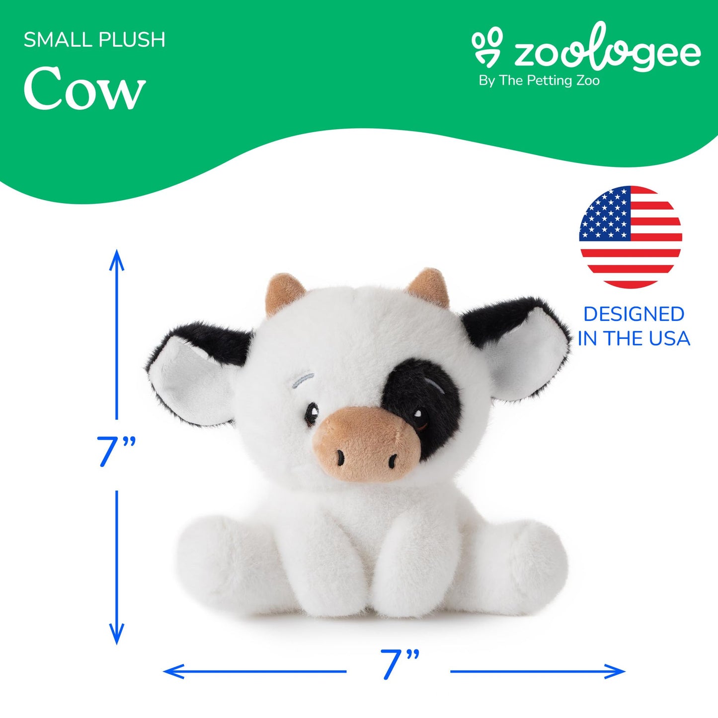 The Petting Zoo Cow Stuffed Animal Plushie, Gifts for Kids, Snugletz Zoologee Plush Toy, 7 in