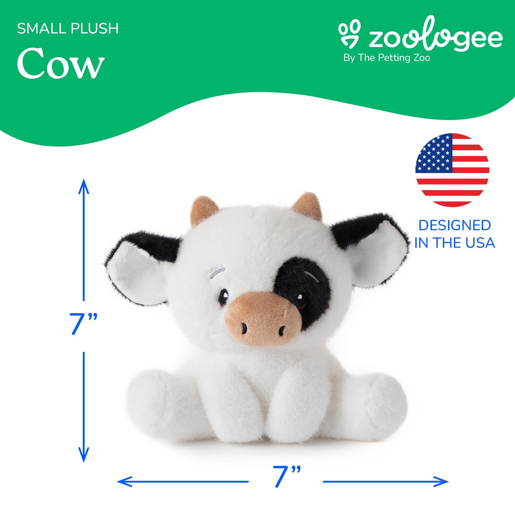 The Petting Zoo Cow Stuffed Animal Plushie, Gifts for Kids, Snugletz Zoologee Plush Toy, 7 in