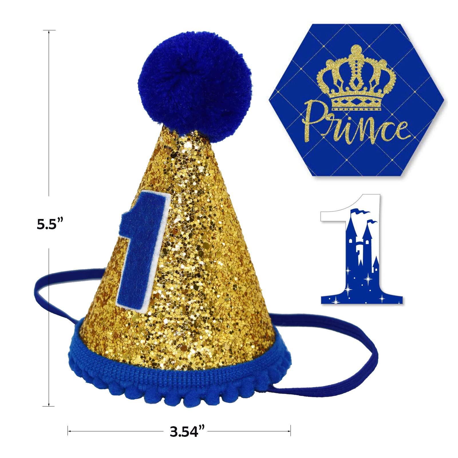 Maticr Baby Boy 1st Birthday Cone Hat Headband Cake Smash First Birthday Party Supplies (Gold Black 1)