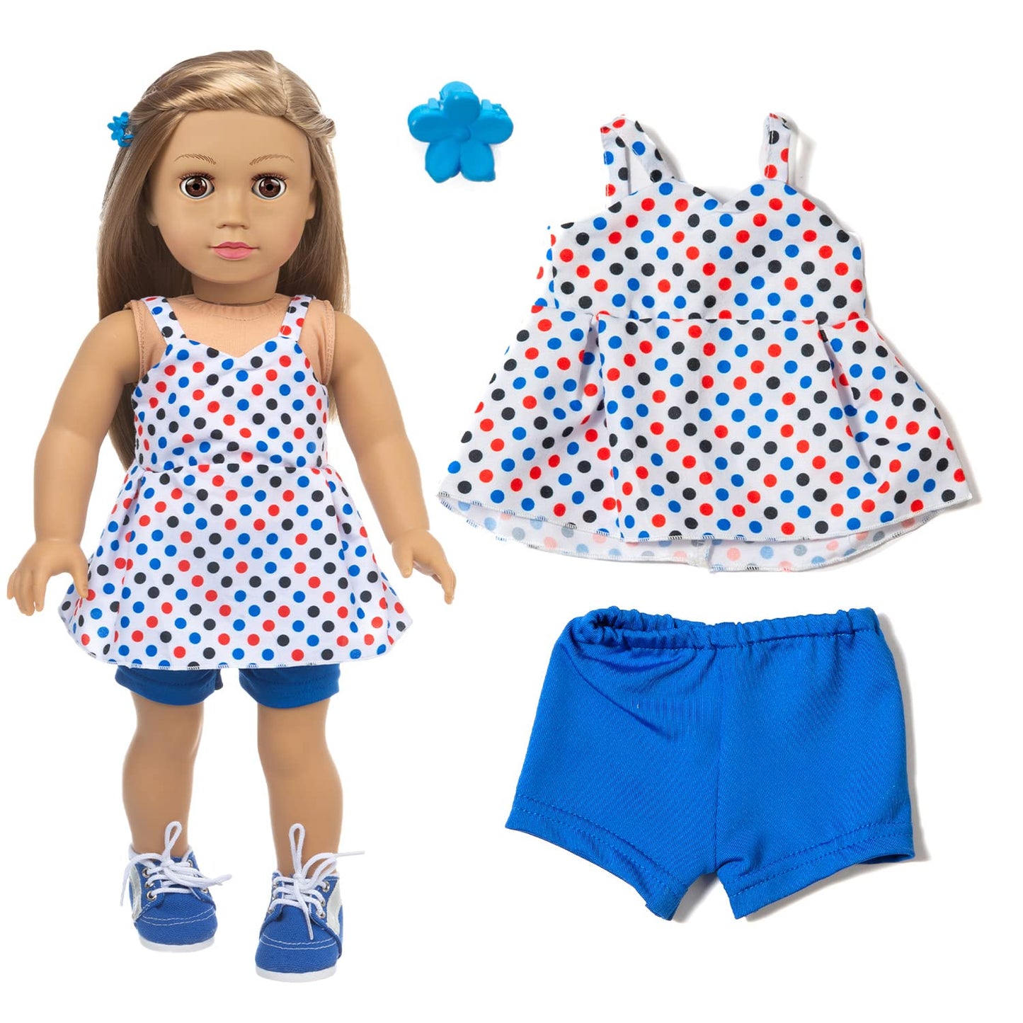 XFEYUE American 18 Inch Doll Clothes and Accessories 5 Sets Doll Clothes Dress Outfits + 2 Random Style Shoes
