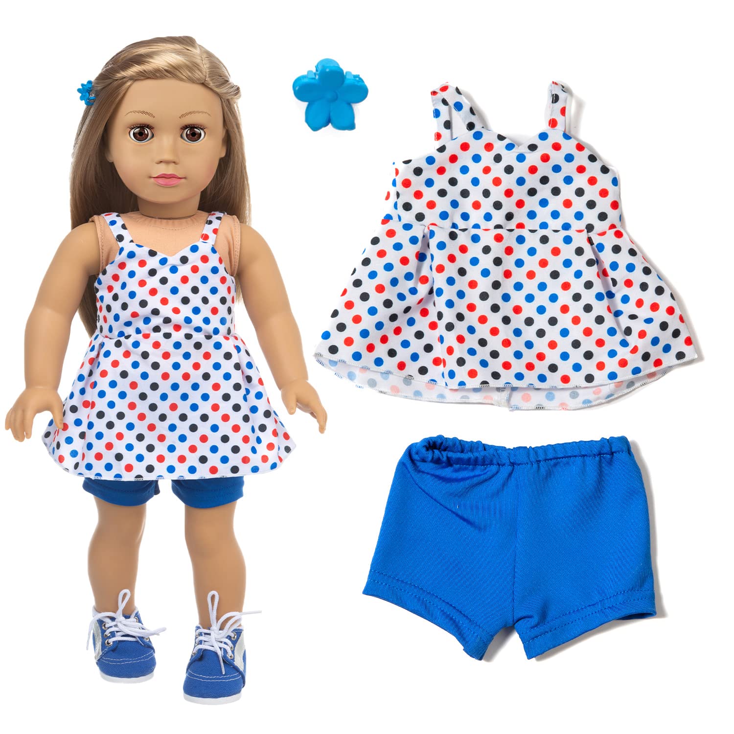 XFEYUE American 18 Inch Doll Clothes and Accessories 5 Sets Doll Clothes Dress Outfits + 2 Random Style Shoes