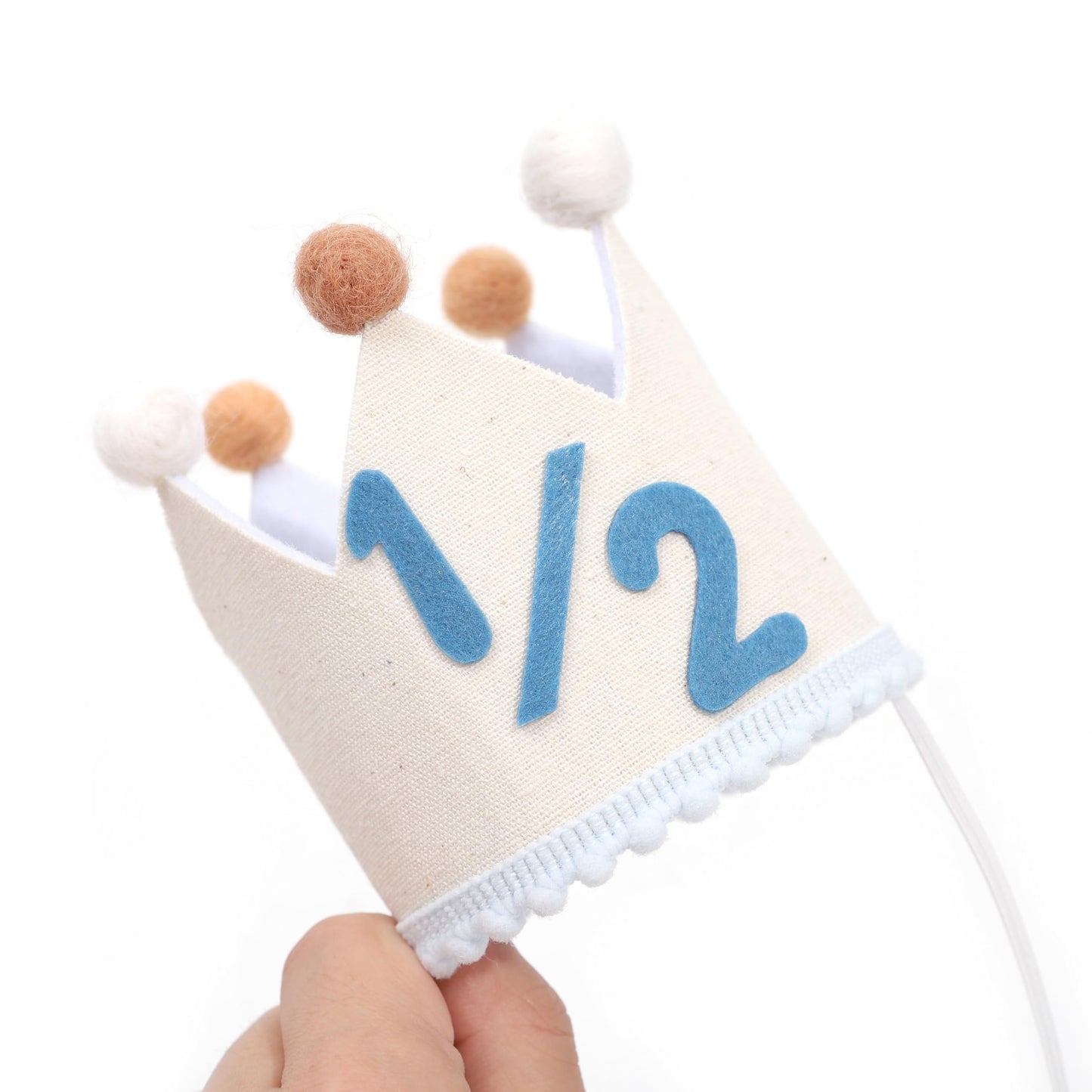 BASCT Blue and Cream 1/2 Birthday Hat for Baby Boys - Halfway to One Birthday Crown, Light Blue Felt Number Half Bday Decorations, 6 Months Milestone