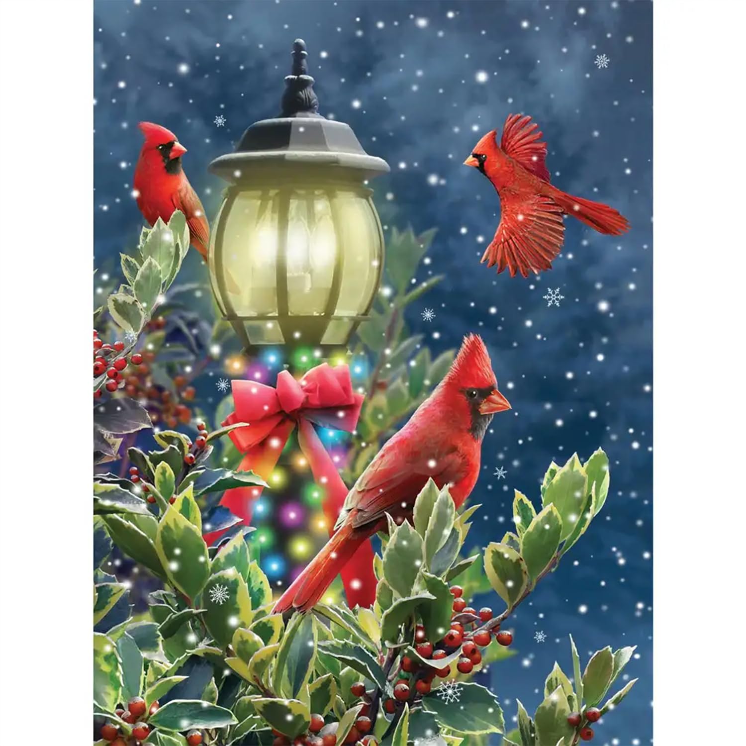 Bits and Pieces 300 Piece Puzzles for Adults 300 Large Pieces 18" x 24" Jigsaw Puzzles, Cardinals Snow Lamp Post, Random Die Cut, No 2 Pieces Alike