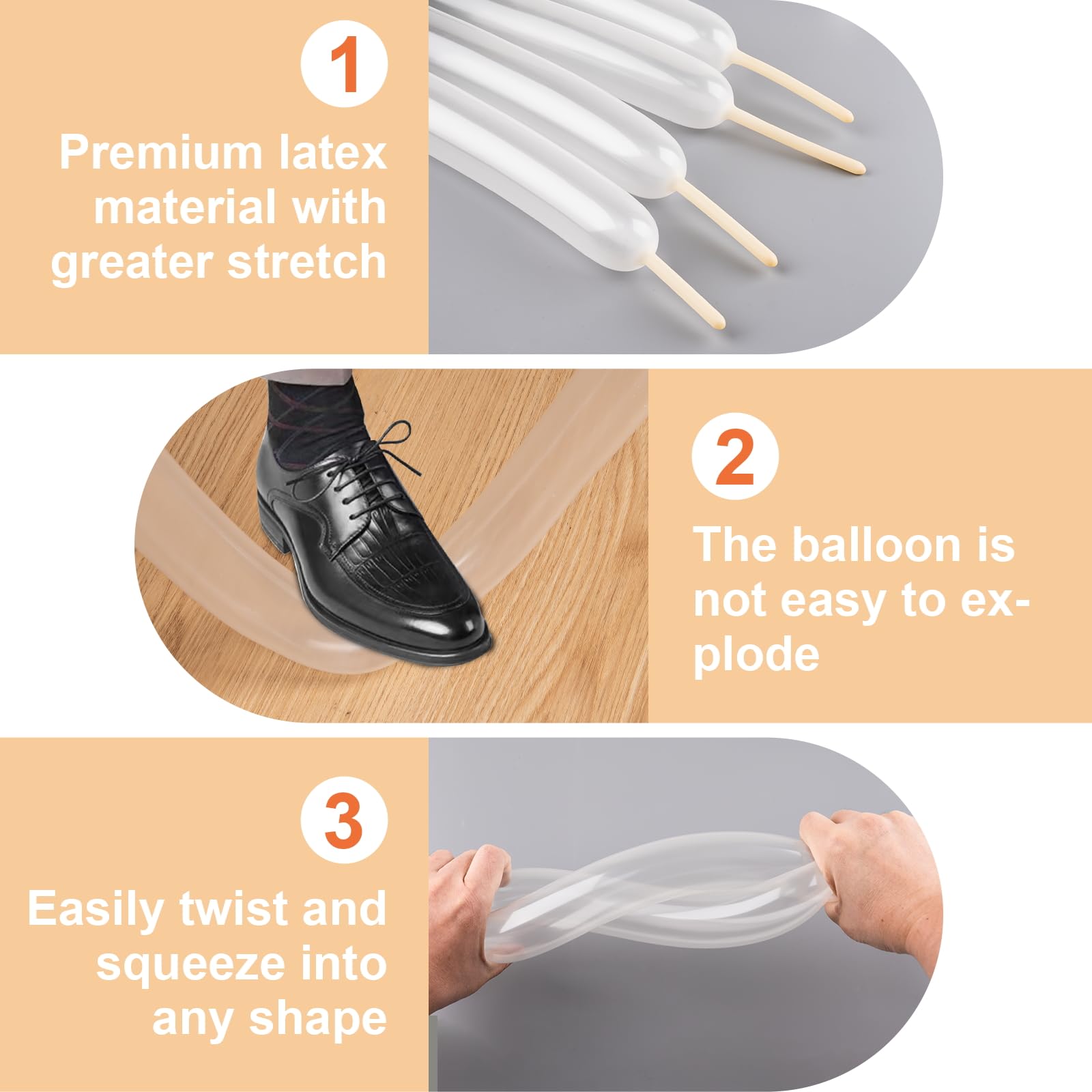 Clear 260 Balloons 100 PCS - Premium Long Skinny Latex Balloons for Animal Twisting, Beginners, Weddings & Birthdays Party Decorations