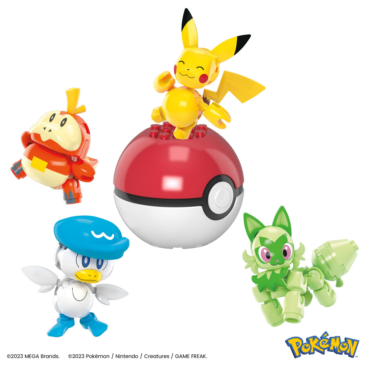 MEGA Pokemon Action Figure Building Toys for Kids, The 79-Piece Paldea Region Team, Pikachu Fuecoco Sprigatito and Quaxly, and 1 Pokemon Ball, HPX92