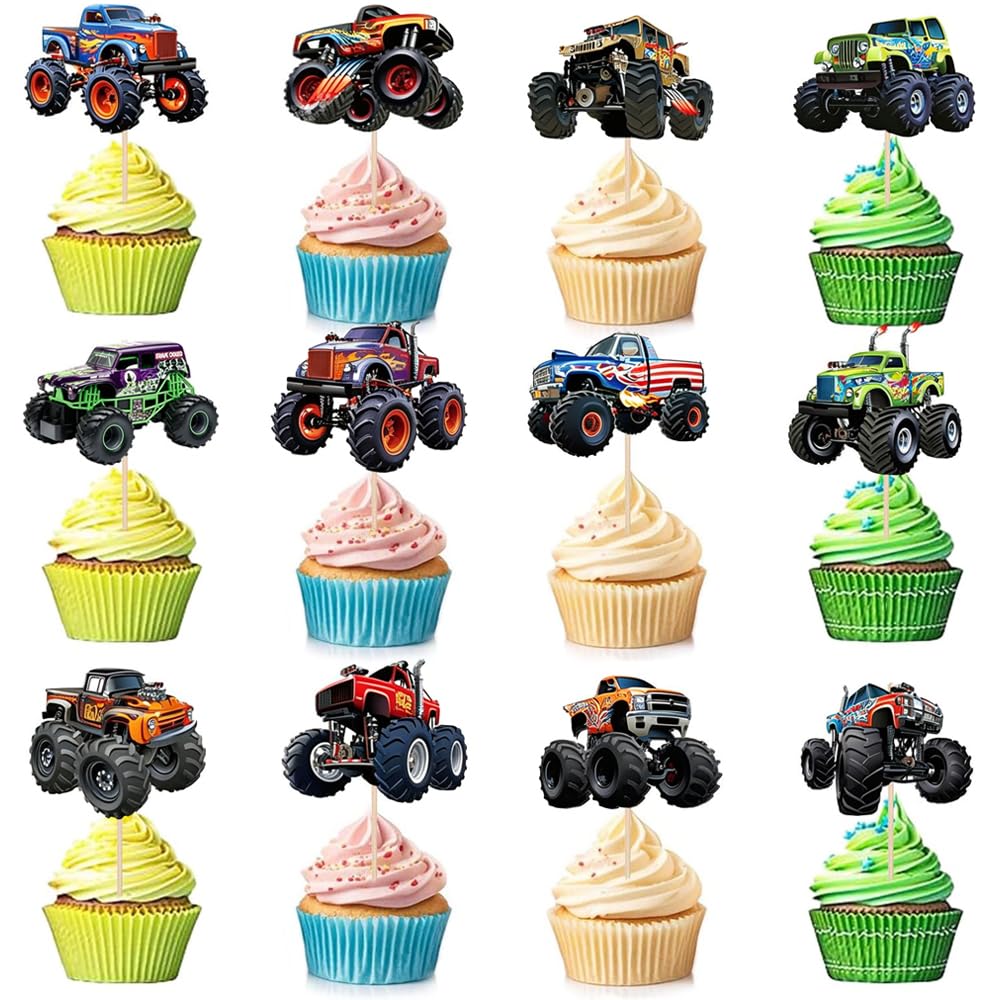 Monster Truck Cupcake Toppers Truck Car Theme Birthday Party Decorations