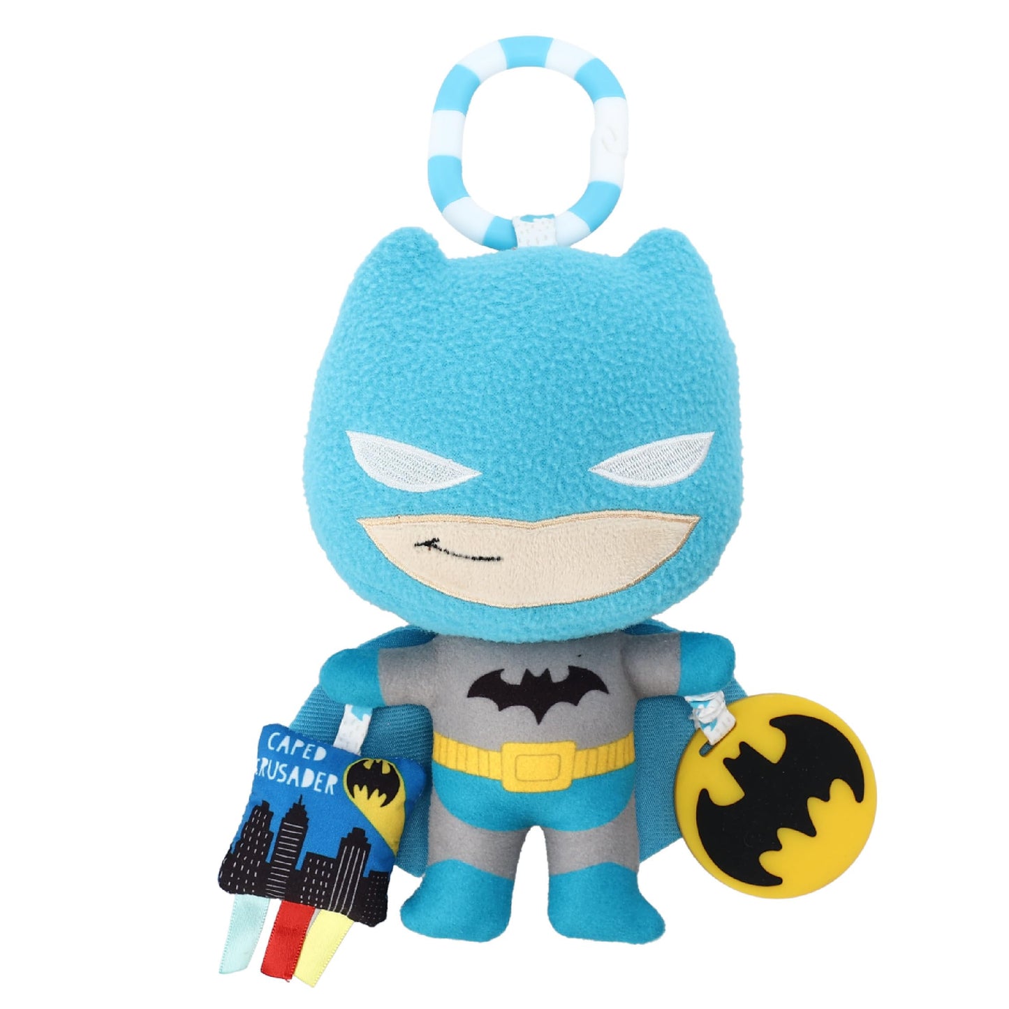 Kids Preferred DC Comics The Batman Multi Sensory Activity Toy with Teethers, Crinkle Textures, and Clip for On The Go Fun for Infant and Baby Boys
