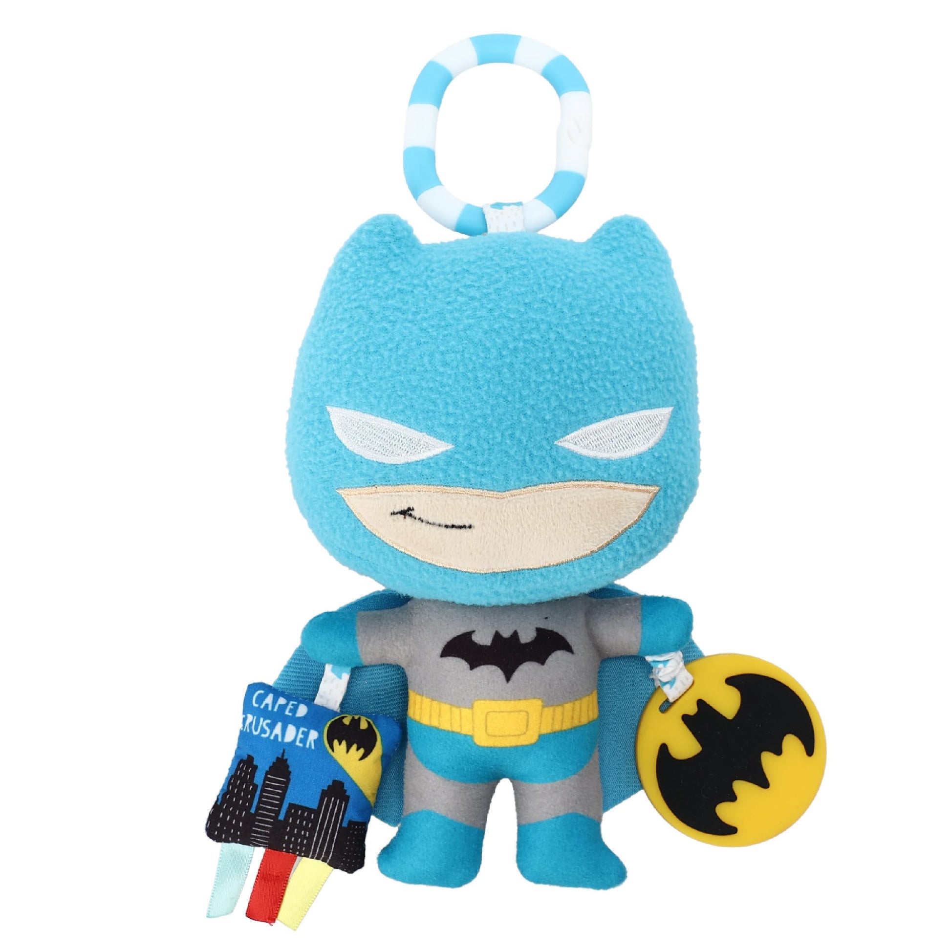 Kids Preferred DC Comics The Batman Multi Sensory Activity Toy with Teethers, Crinkle Textures, and Clip for On The Go Fun for Infant and Baby Boys