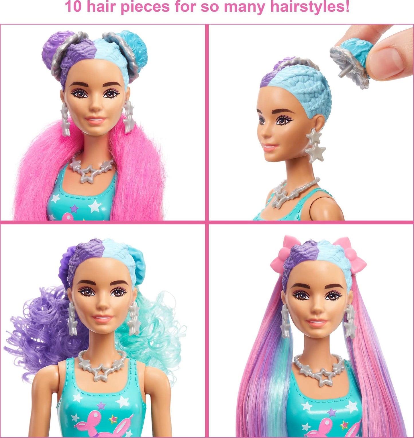 Barbie Color Reveal Doll, Glittery Purple with 25 Hairstyling & Party-Themed Surprises Including 10 Plug-in Hair Pieces