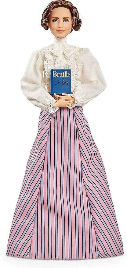 Barbie Inspiring Women Helen Keller Doll (12-inch) Wearing Blouse and Skirt, with Doll Stand & Certificate of Authenticity, Gift for Kids &