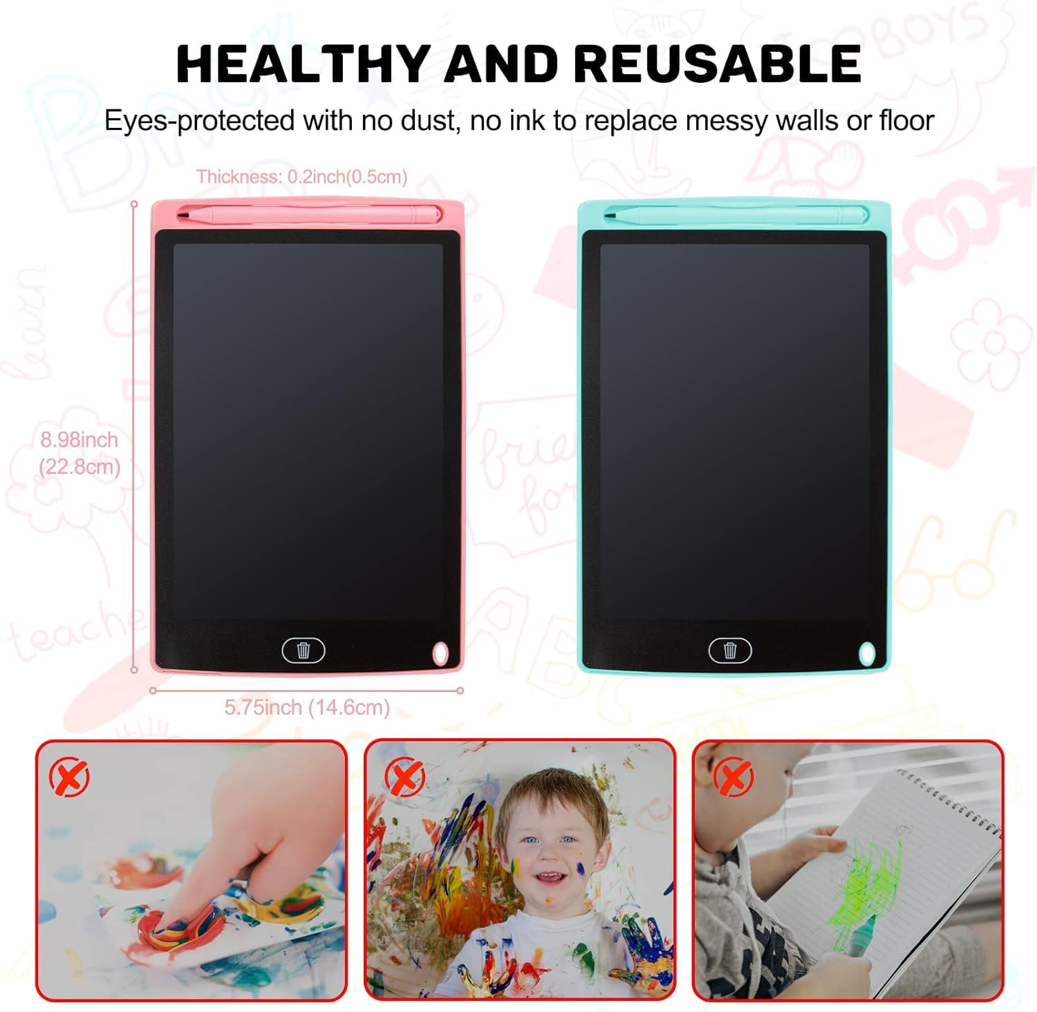 LCD Writing Tablet, 2 Packs Drawing Pads for Kids 3 4 5 6 Years Old 8.5 Inch Colorful Lines Doodle Scribble Boards Educational Toys for Boys Girls