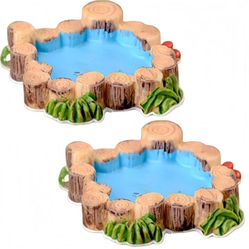 2Pcs Blue Miniature Mini Water Pool Made Resin DIY Miniature Mini Water Pool Fairy Garden Lawn Ornament for Mountain Dollhouse Decor Craft Garden