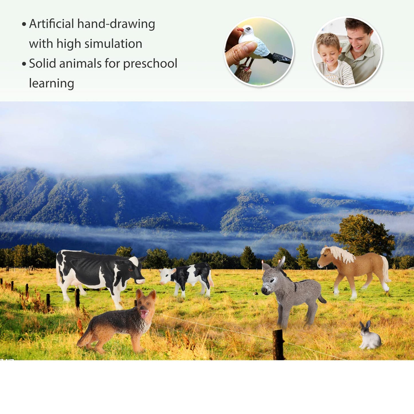Volnau Farm Animal Toys Figurines 14PCS Barn Figures for Toddlers Kids Preschool Educational Cow Sheep Cock Hen Dog Pig Sets Christmas Decoration Gift