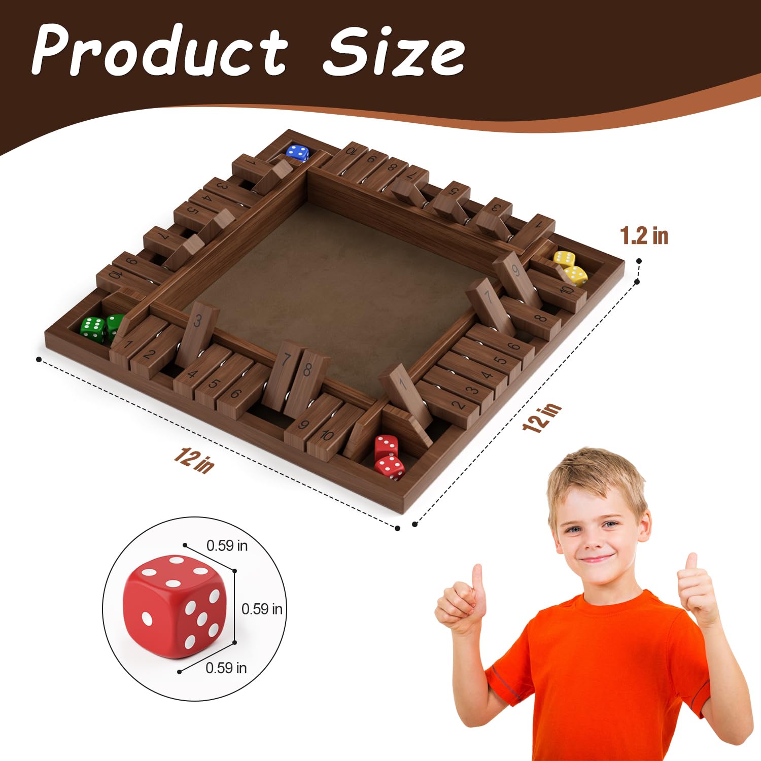 PRIMBARBER Shut The Box Game Wooden 1 2 3 4 Players Shut The Box Board Games with 8 Dice Math Addition and Pub Close The Box Game Wodden for Kids