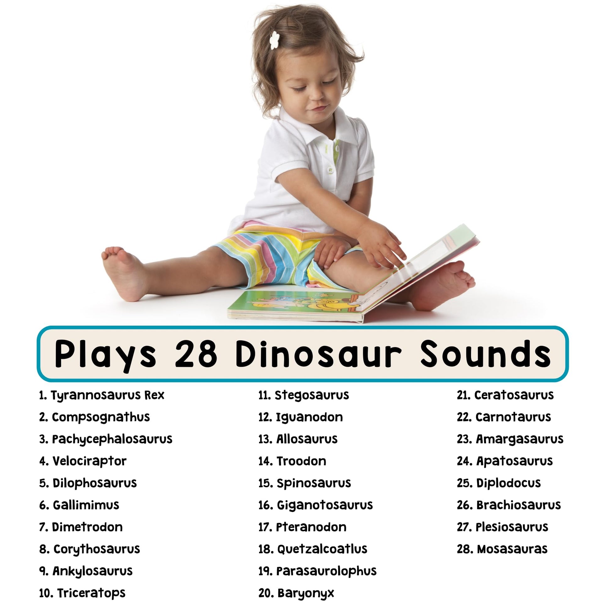 LEARNING BUGS Dinosaur Sound Book for Kids 3-5, 28 Realistic Sounds. Explore Land, Sky, & Sea Dinosaurs, Perfect Educational Toy and Gift for Toddlers