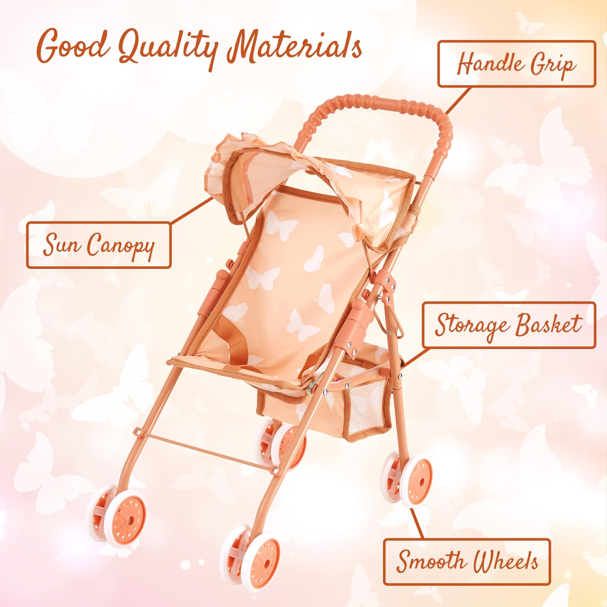 My First Baby Doll Stroller for Toddlers 3 Year Old Girls, Little Kids | Folding Baby Stroller for Dolls, Toy Stroller for Baby Dolls with Bottom