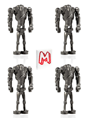 LEGO Star Wars The Clone Wars Minifigure - Super Battle Droid (Pearl Dark Gray) 4 Pack with Minifigureland Tile