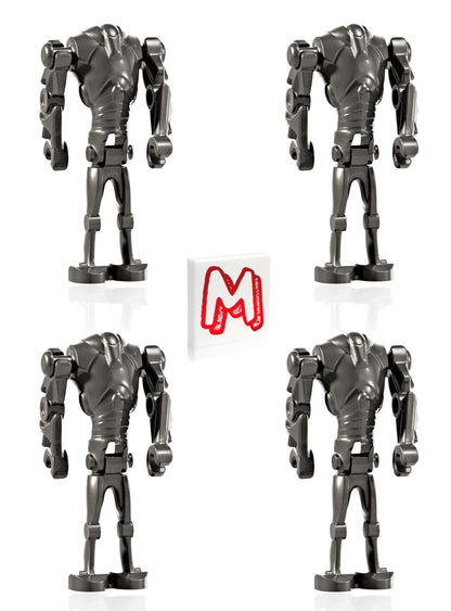LEGO Star Wars The Clone Wars Minifigure - Super Battle Droid (Pearl Dark Gray) 4 Pack with Minifigureland Tile