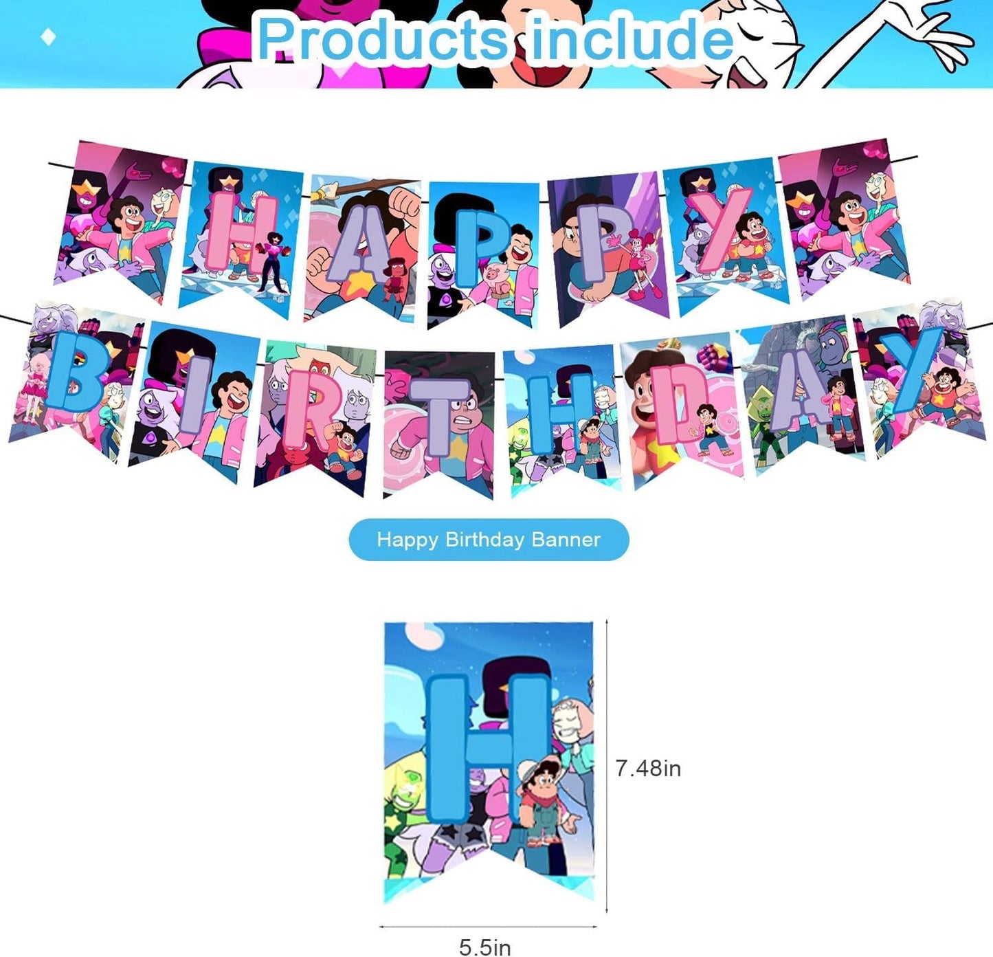 Steven Universe Party Decorations, Cute Cartoon Movie Birthday Party Supplies Includes Banner, Cake Topper, 12 Cupcake Toppers, 18 Balloons