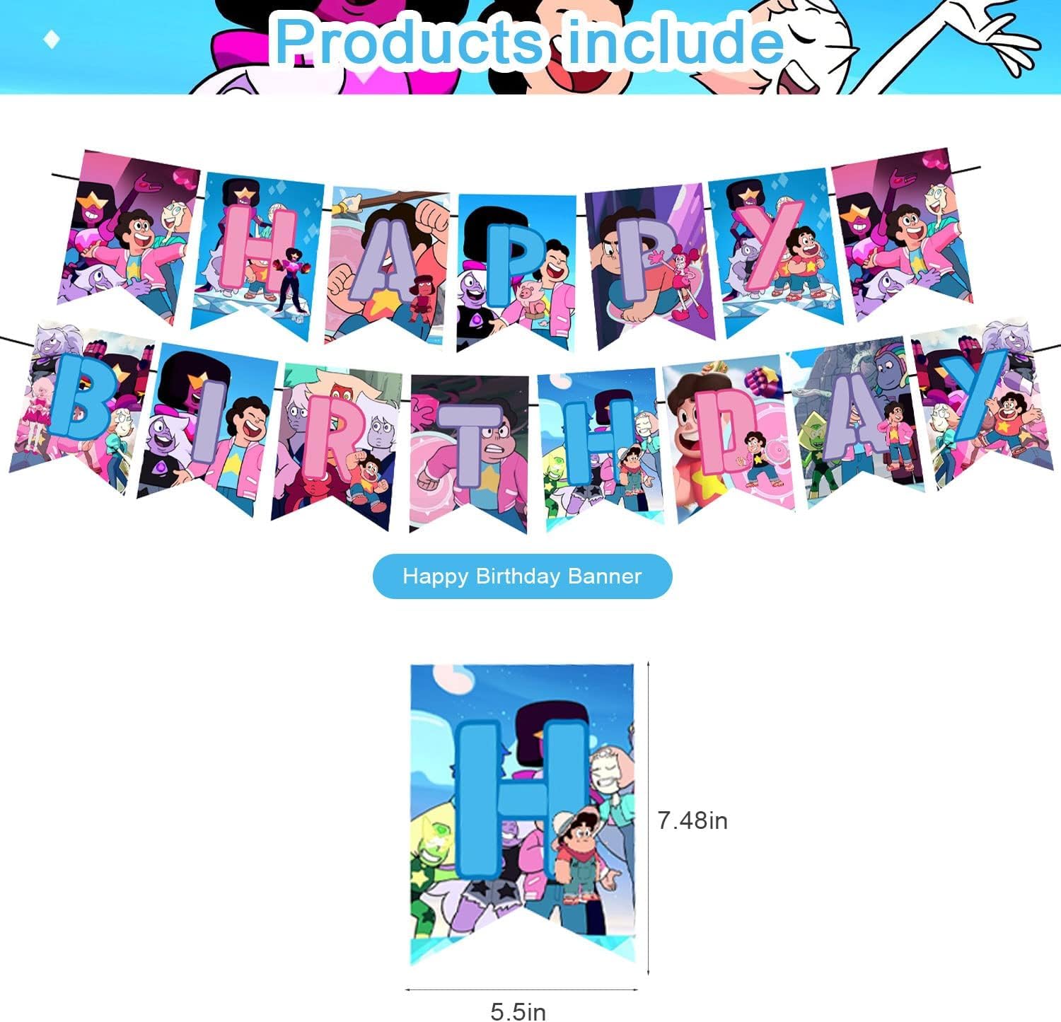 Steven Universe Party Decorations, Cute Cartoon Movie Birthday Party Supplies Includes Banner, Cake Topper, 12 Cupcake Toppers, 18 Balloons