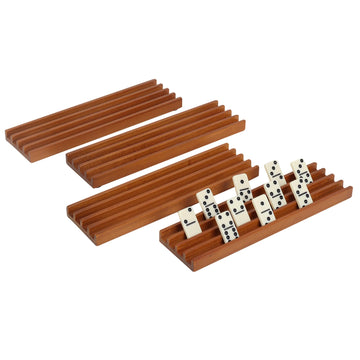 GSE Games & Sports Expert Domino Set of 4 Wooden Domino Trays Holders Organizer - Premium Tiles Holder Racks for Mexican Train, Chicken Foot and Other