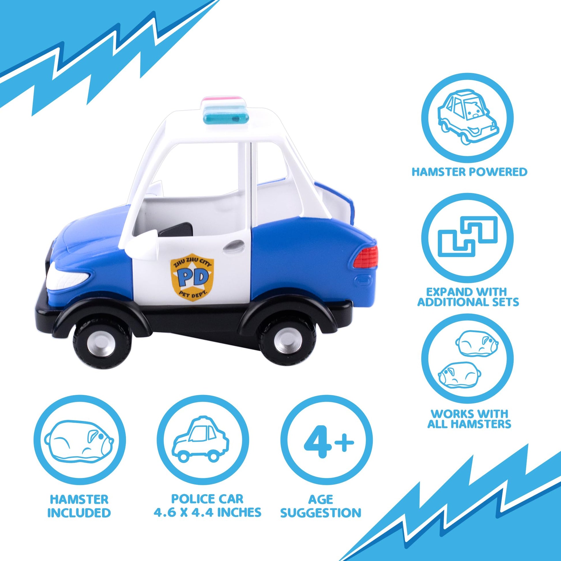 ZhuZhu City Electronic Hamster Police Car Toy - Interactive Pet with 40+ Sounds & Sirens - Includes Mr. Squiggles - Birthday Gift for Boys & Girls