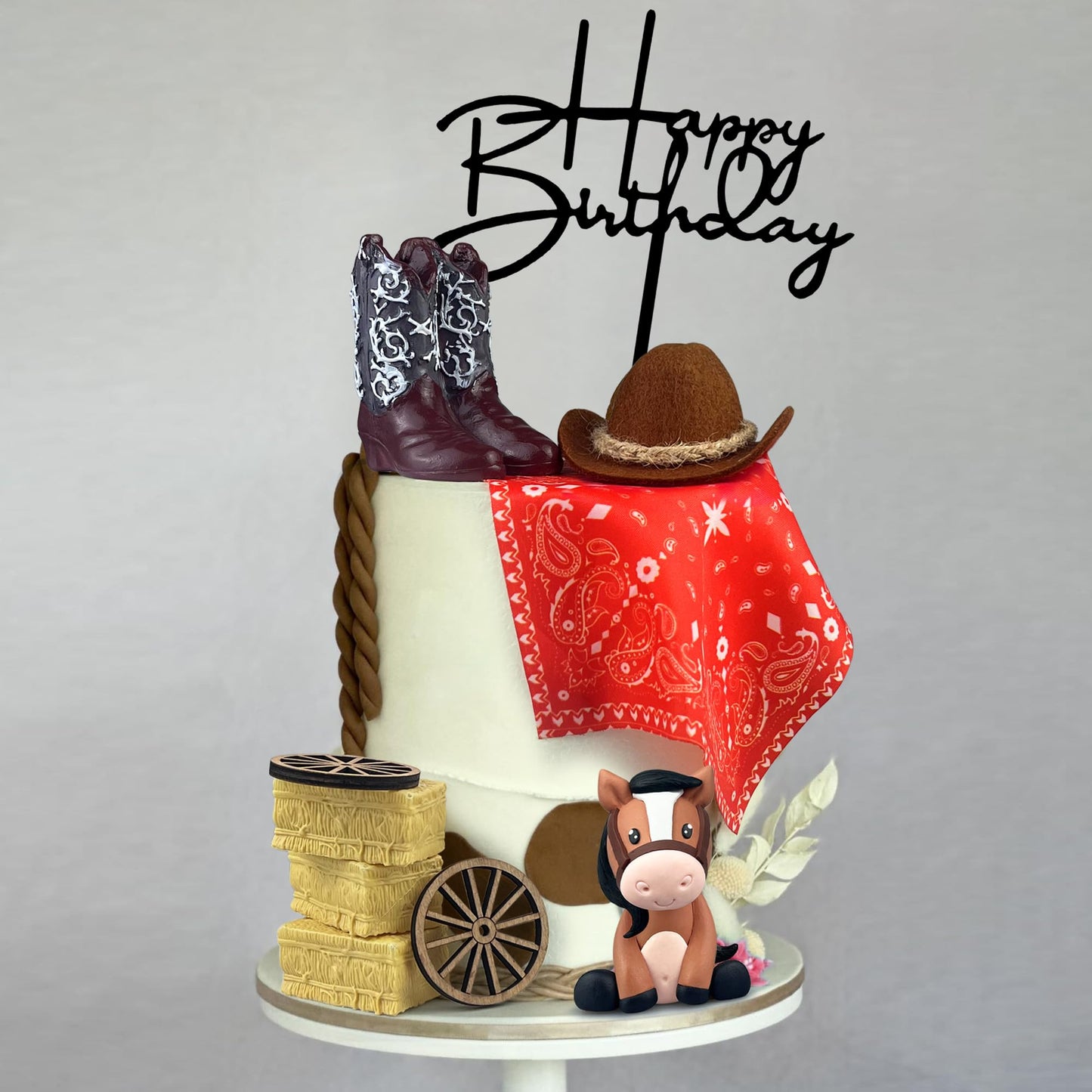 Cowboy Cake Decorations Cowboy Hat and Boot Cake Toppers Western Cowboy Cowgirl Birthday Baby Shower for Western Theme Party Favors Supplies (Brown)
