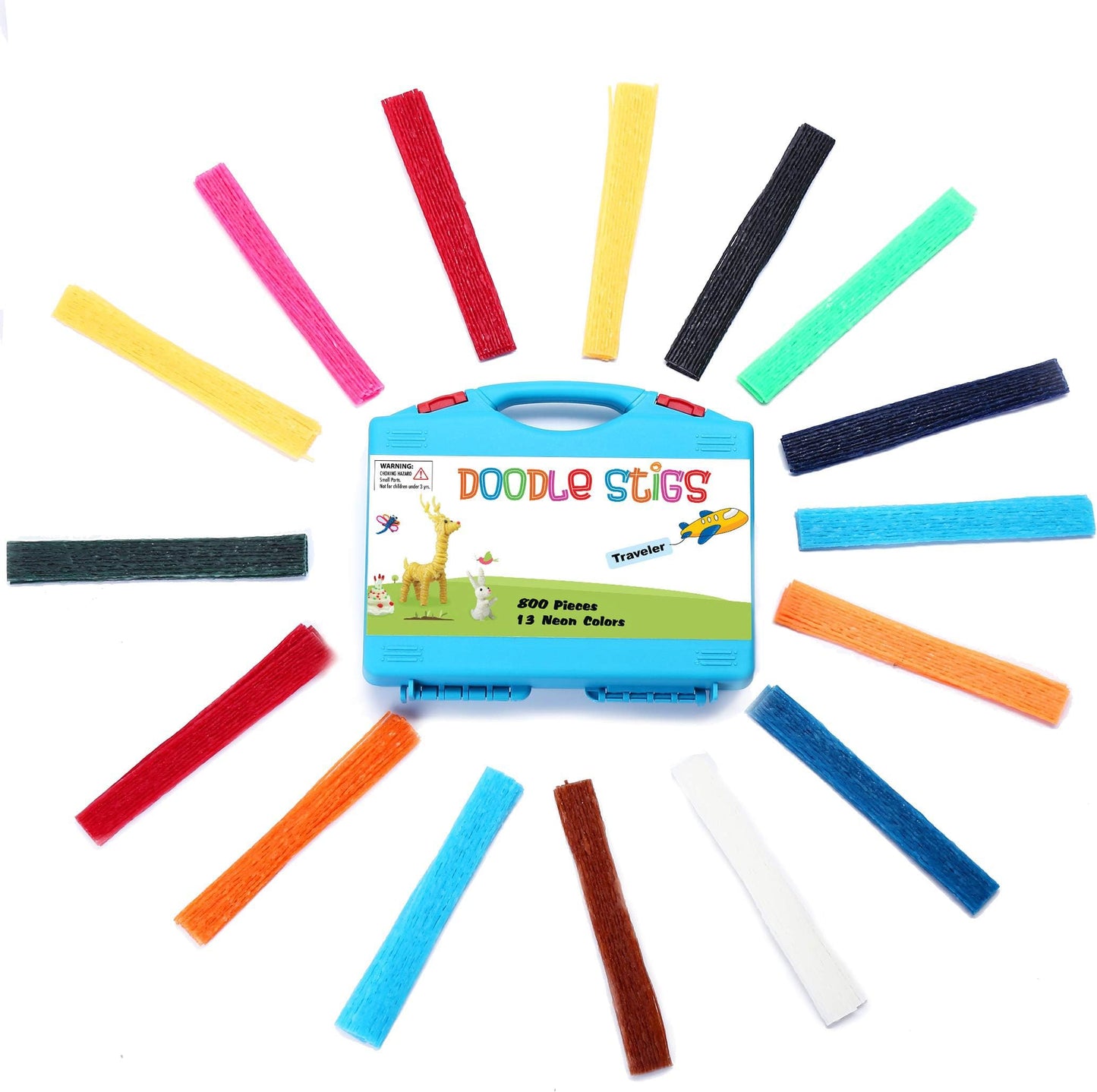 CALPALMY (800 PCS Wax Sticks for Kids, Bendable Wax Yarn Sticks - 13 Neon Colors Doodle Stigs Travel Kit - DIY Crafts and Home Partty, School Project