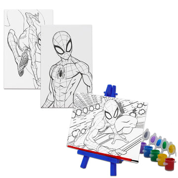 Marvel Spiderman Painting Set for Boys - Spiderman Art Supplies Bundle with 3 Canvases, Paint, Easel, Stickers, More | Boys Arts and Crafts Gifts
