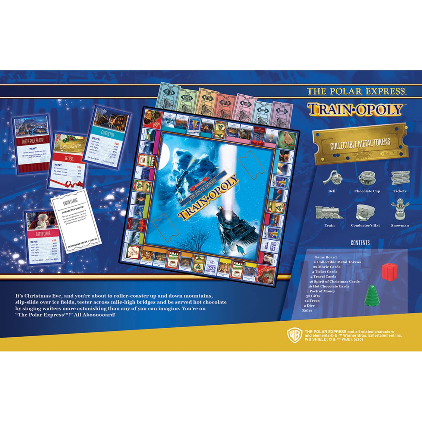MasterPieces Opoly Board Games - The Polar Express Train Opoly - Officially Licensed Board Games for Adults, Kids, & Family