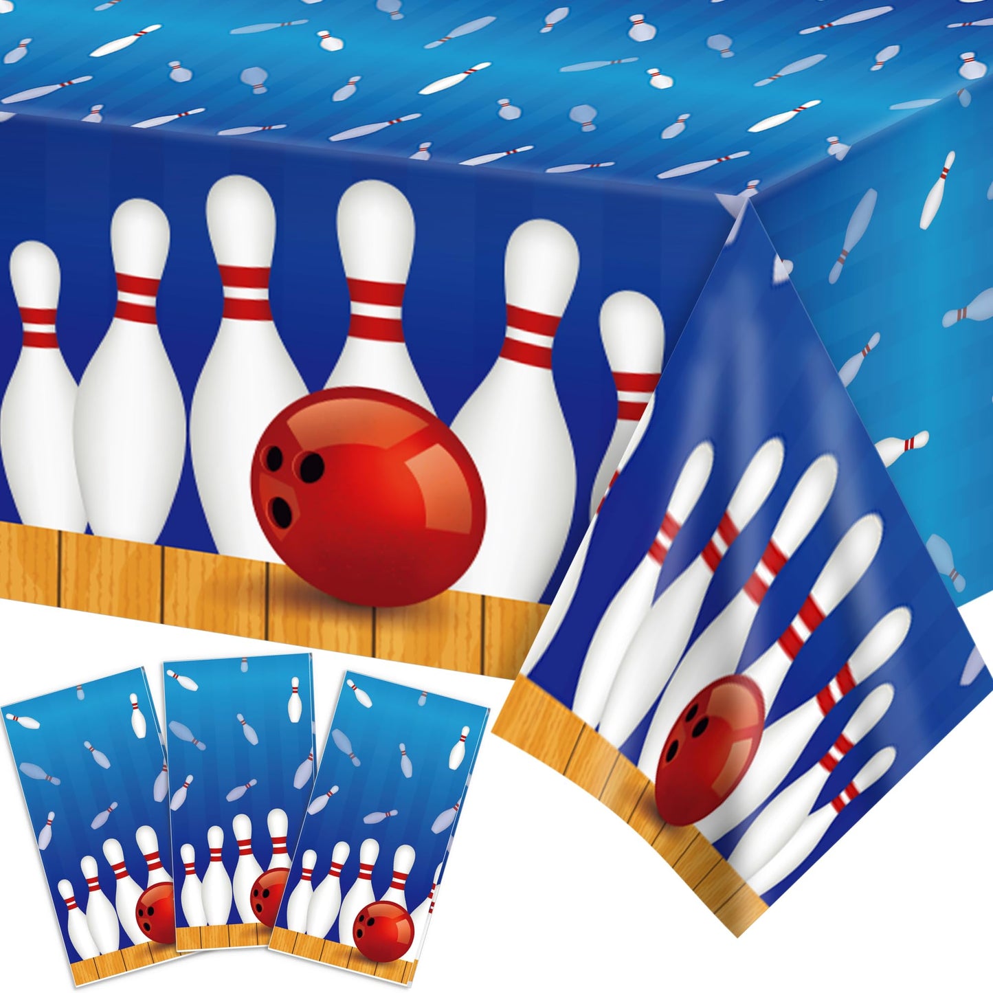 3 Pcs Bowling Disposable Tablecloth, Sports Ball Table Cover Party Tablecloth, Bowling Birthday Party Decoration Beach Plastic Table Cover, 54 x 87