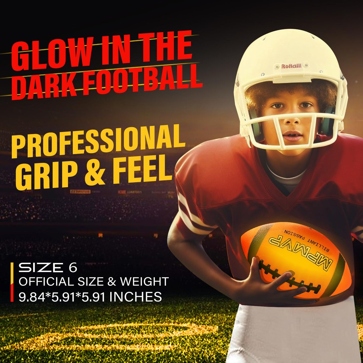 Cadyaw Glow in The Dark Football, Light Up LED Football Size 6, USB Rechargeable, Cool Outdoor Sports Boy Toys for Night Games, Birthday Gifts
