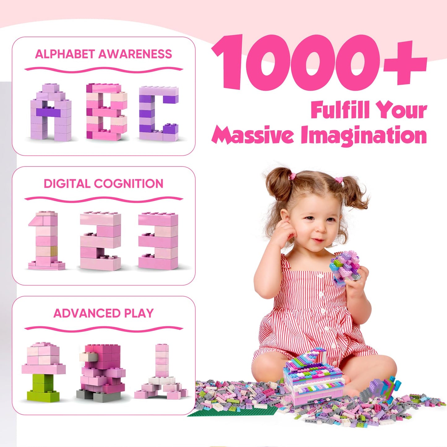 ekuzi Creative Building Blocks Set Compatible with Major Brands Classic, Includes Dual-Sided and Single-Sided Baseplates, Variety of Accessories