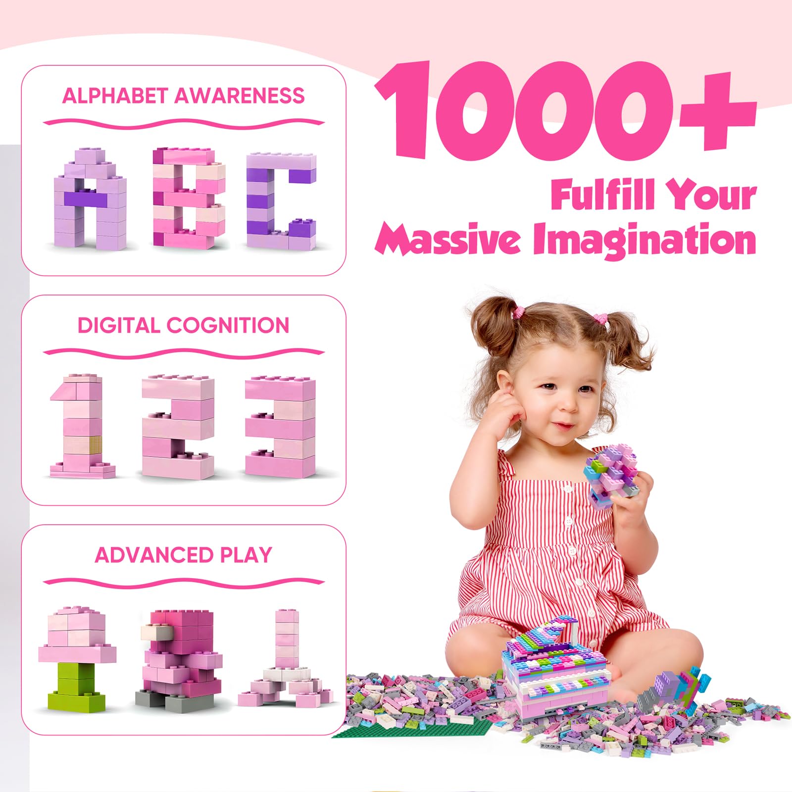 ekuzi Creative Building Blocks Set Compatible with Major Brands Classic, Includes Dual-Sided and Single-Sided Baseplates, Variety of Accessories