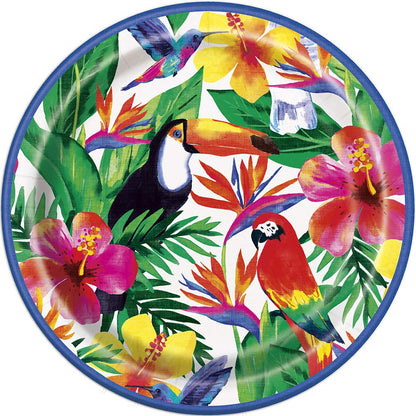 Palm Tropical Round Dinner Paper Plates - 9" (Pack of 8) - Stylish Tropical Tableware, Perfect for Luau, Tiki, Hawaiian, Pool, and Cocktail Parties