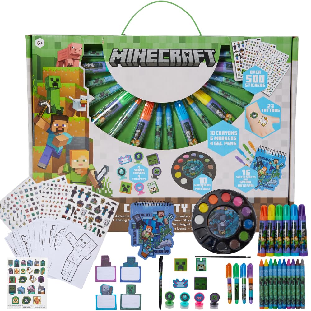 Innovative Designs Minecraft Creativity Fun Kids Art Set for Coloring, Painting, and Crafts