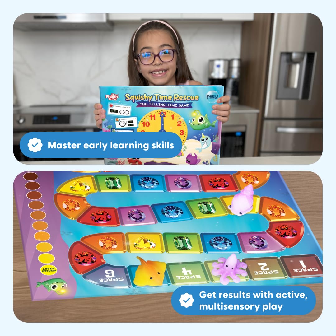 The Fidget Game Squishy Time Rescue - Telling Time Game for Kids Ages 6-11 | Multisensory Hands-On Learning Board Game with Manipulatives | Classroom