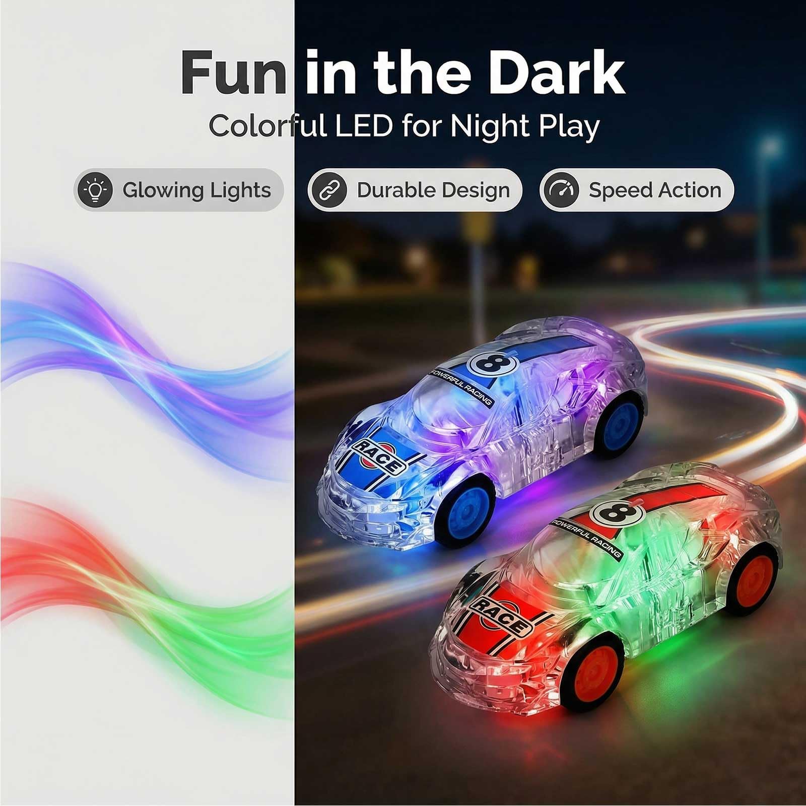 LIDI 2 Pack LED Light up Pull Back Race Cars Toy, Toy Car for Toddlers Boy