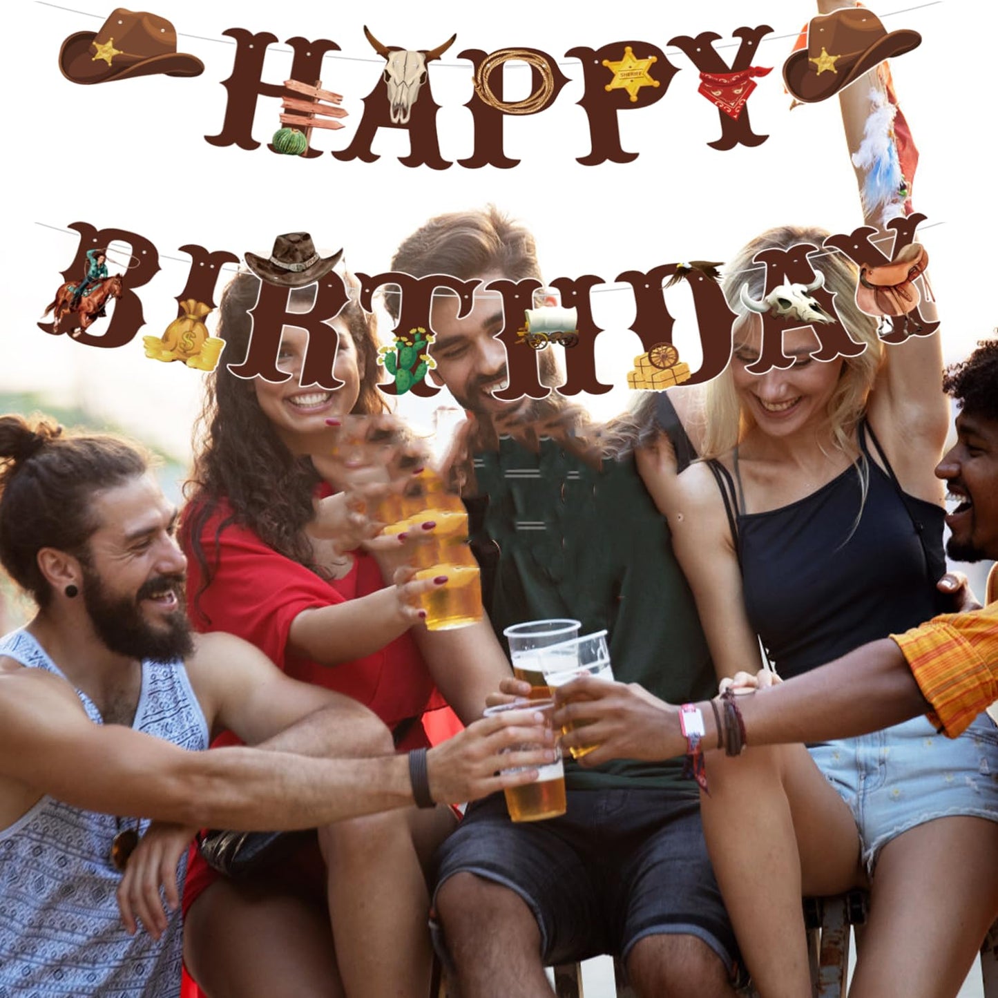 Western Cowboy Theme Wild West Party Decoration,Pre-Strung Happy Birthday Banner,Retro Horse Rodeo Party Supplies for Boys,Cowboy Hat Horses Garland