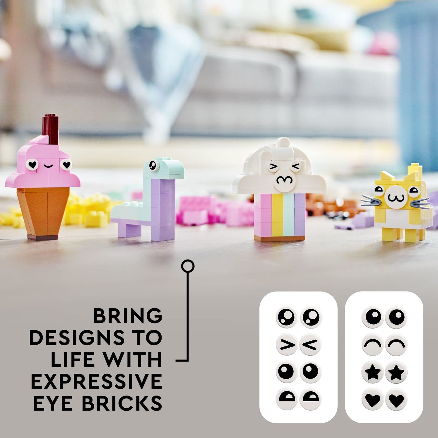 LEGO Classic Creative Pastel Fun Bricks Box 11028, Building Toys for Kids, Girls, Boys Ages 5 Plus with Models; Ice Cream, Dinosaur, Cat & More,