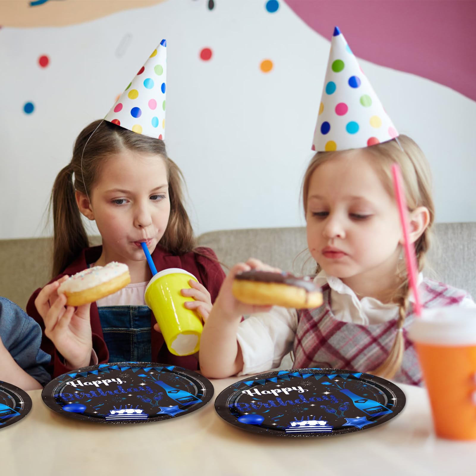 Happy Birthday Decorations Navy Blue Black Birthday Party Decorations Disposable Paper Plates and Napkins for Women Men Baby Shower Supplies