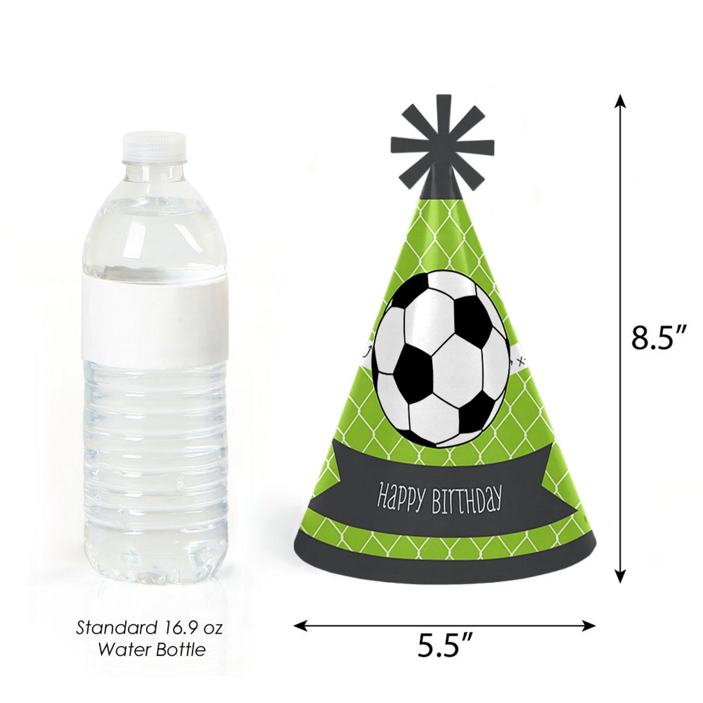 Big Dot of Happiness Goaaal - Soccer - Cone Happy Birthday Party Hats for Kids and Adults - Set of 8 (Standard Size)