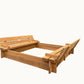 BTExpert Kids Large Wooden Sandbox 47x47 Outdoor Play Sandpit for Backyard Foldable Bench Seats Sand Protection Liner