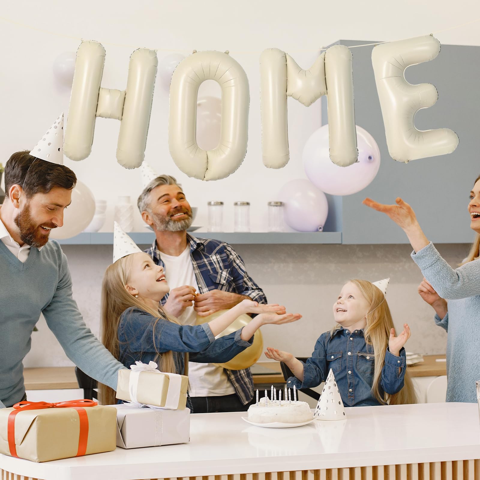 40 Inch Cream White HOME Balloon Banner - Large Ivory Alphabet Mylar Letter Balloons for Housewarming, New Home Party, Welcome Decorations, and Photo